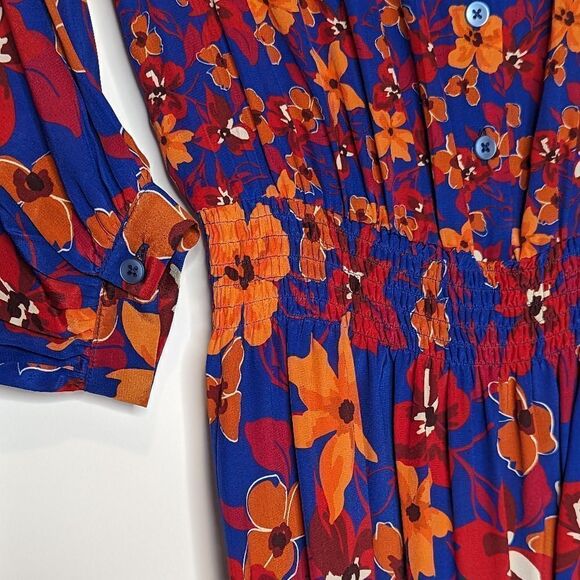 Tucker Juliette Dress Teal Petals in Starlight in Silk Crepe de Chine Midi - Picture 4 of 10